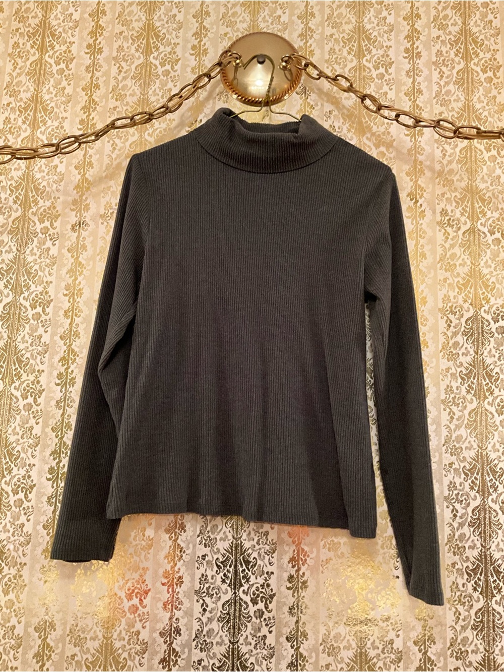 Old Navy Charcoal Ribbed Mock Neck Long Sleeve Top